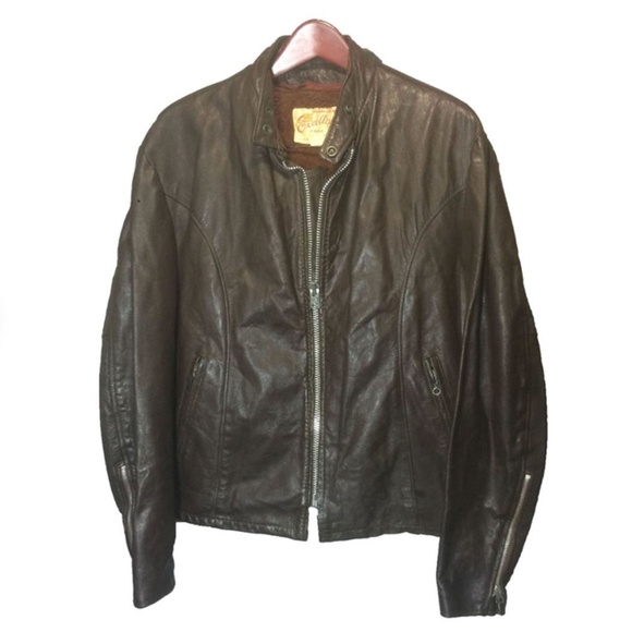 EXCELLED Brown Leather Cafe Racer Jacket Size 46